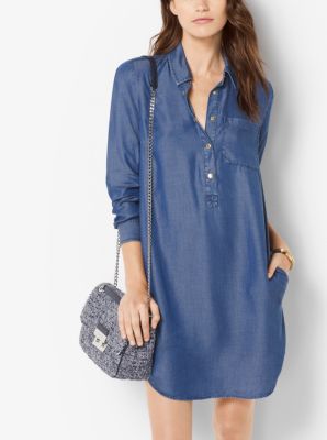 michael kors denim maxi shirt dress