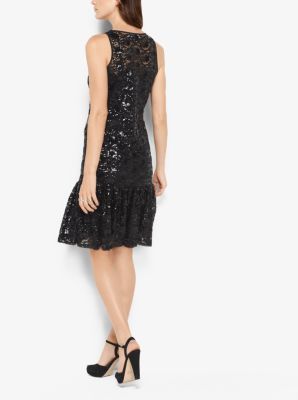 Michael kors lace mesh store fit and flare dress