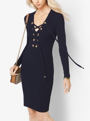 Lace-Up Ribbed Dress | Michael Kors