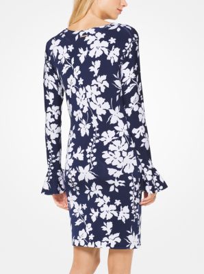 Floral Stretch-Viscose Bell-Cuff Dress
