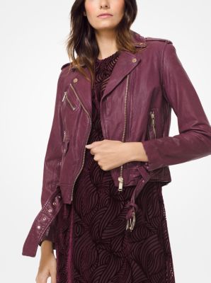 Michael kors burgundy leather on sale jacket