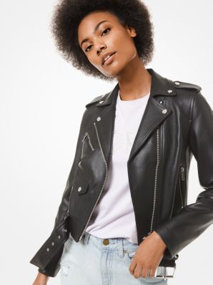michael kors black leather jacket womens