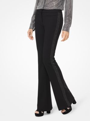 Pantalon évasé en sergé extensible orné