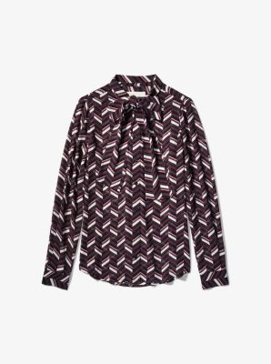 Chevron Georgette Tie-Neck Blouse