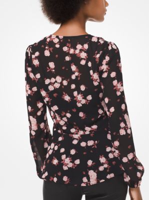 Top de georgette rosa con nudo y escote en V