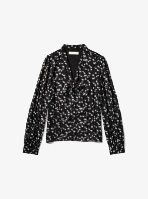 Mini Rose Chiffon Tie-Neck Blouse