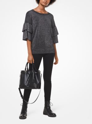 Metallic Cotton-Blend Ruffled Sweater