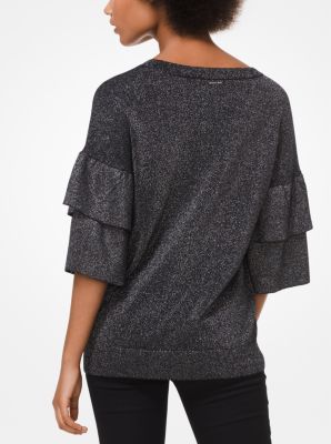 Su&eacute;ter con volantes en mezcla de algod&oacute;n metalizado