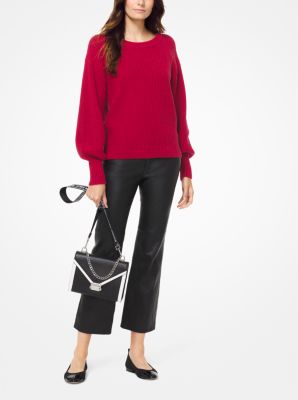 Ribbed Knit Blouson-Sleeve Sweater