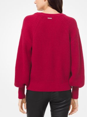 Ribbed Knit Blouson-Sleeve Sweater