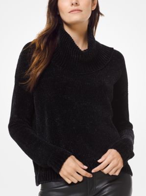 Ribbed Velvet Cowl-Neck Pullover