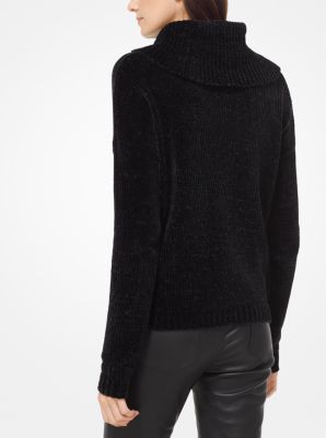 Ribbed Velvet Cowl-Neck Pullover