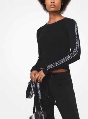 Logo Tape Ribbed Stretch-Viscose Sweater | Michael Kors