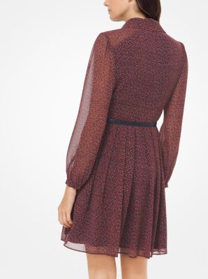 Vine-Print Chiffon Tie-Neck Dress image number 1
