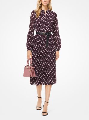 Chevron Georgette Belted Shirtdress Michael Kors Canada