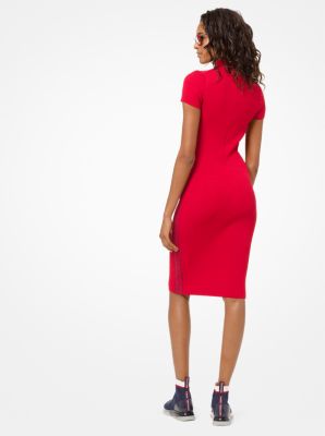 michael kors logo tape ribbed knit dress