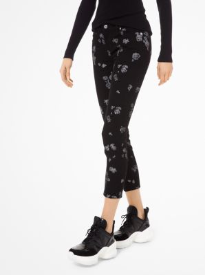 Izzy Metallic Rose-Print Cropped Skinny Jeans