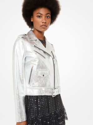 michael michael kors crinkled leather moto jacket