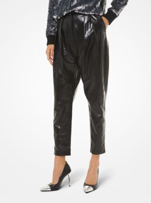 MICHAEL KORS STRETCH FAUX LEATHER LEGGINGS WITH ZIP Woman Black