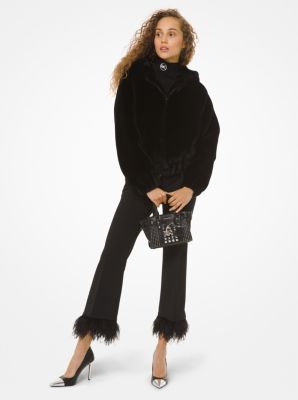 Stretch-Crepe Feather-Trim Cropped Pants