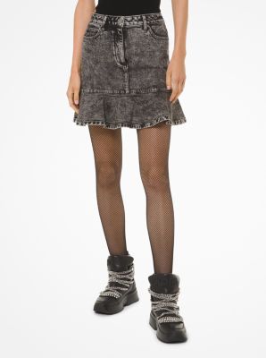 Falda de jean lavado con volantes