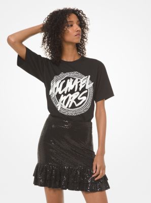 Falda de jersey de volantes en capas con lunares efecto espejo