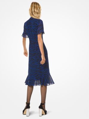 Tiger Georgette Tie-Neck Dress