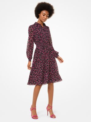 Floral Georgette Smocked Shirtdress 