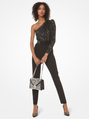 mk sequined one shoulder jumpsuit