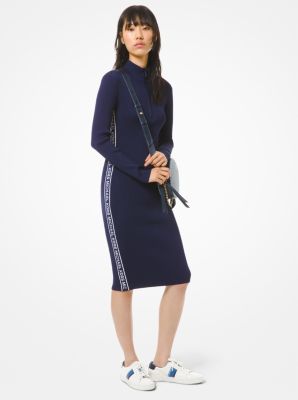 michael kors logo tape ribbed knit dress