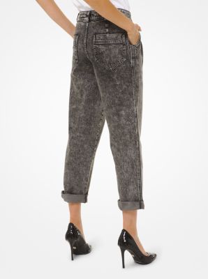 Acid-Wash Stretch Denim Carrot Jeans