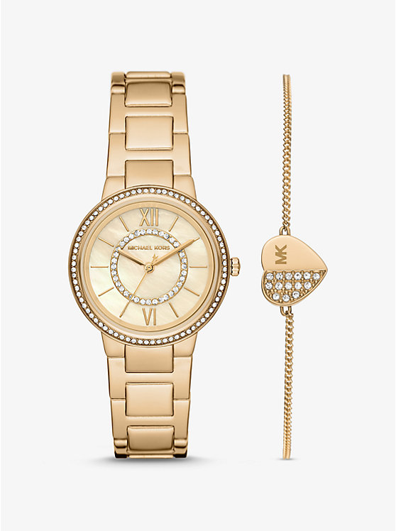 Mini Gabbi Pavé Gold-Tone Watch and Heart Bracelet Set image number 0