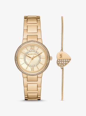 Mini Gabbi Pavé Gold-Tone Watch and Heart Bracelet Set