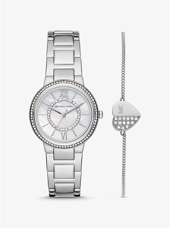 Mini Gabbi Pavé Silver-Tone Watch and Heart Bracelet Set image number 0