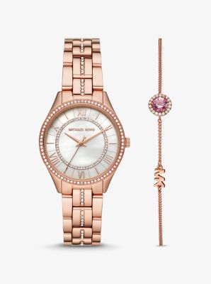 Mini Lauryn Pavé Rose Gold-Tone Watch and Halo Slider Bracelet Set image number 0