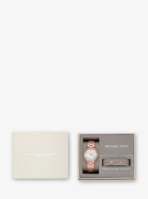 Mini Lauryn Pavé Rose Gold-Tone Watch and Halo Slider Bracelet Set image number 4