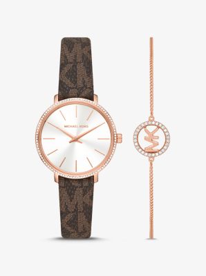Pyper Logo And Rose Gold-tone Watch And Bracelet Set | Michael Kors