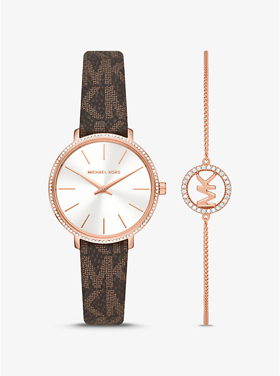 Pyper Logo and Rose Gold-Tone Watch and Bracelet Set image number 0