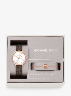 Pyper Logo and Rose Gold Tone Watch and Bracelet Set Michael