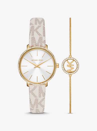 Pyper Logo And Gold-tone Watch And Bracelet Set | Michael Kors