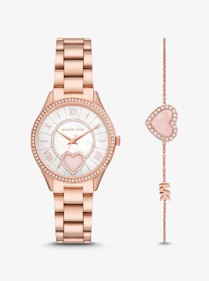Mini Lauryn Pavé Rose Gold-Tone Watch and Heart Slider Bracelet Set | Michael  Kors Canada