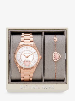 Mini Lauryn Pavé Rose Gold-Tone Watch and Heart Slider Bracelet 