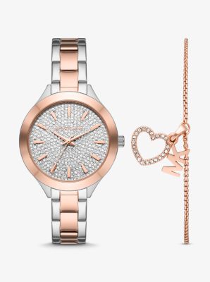 Pavé Two-tone Watch And Heart Bracelet Set | Michael Kors