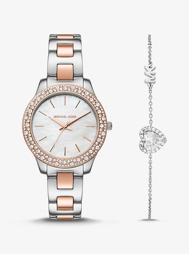 Liliane Pavé Two-tone Watch And Bracelet Gift Set | Michael Kors