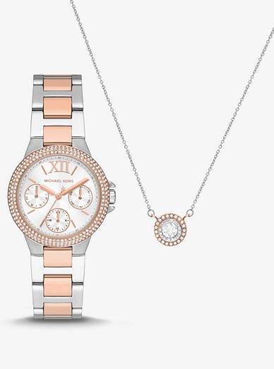 Mini Camille Pavé Two-tone Watch And Necklace Gift Set | Michael Kors