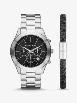 Oversized Slim Runway Silver-tone Watch And Logo Bracelet Set | Michael Kors