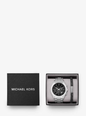 Oversized Slim Runway Silver-Tone Set Kors Bracelet And Logo Watch Michael 