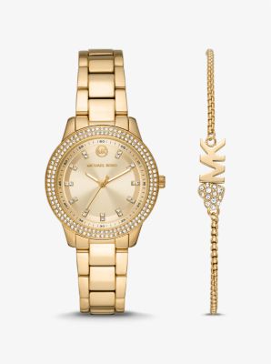 Mini Tibby Gold-Tone Pavé Watch and Bracelet Gift Set | Michael Kors