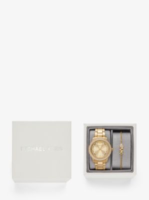 Mini Tibby Gold-Tone Pavé Watch and Bracelet Gift Set | Michael Kors