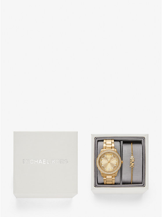 Mini Tibby Gold-Tone Pavé Watch and Bracelet Gift Set image number 3